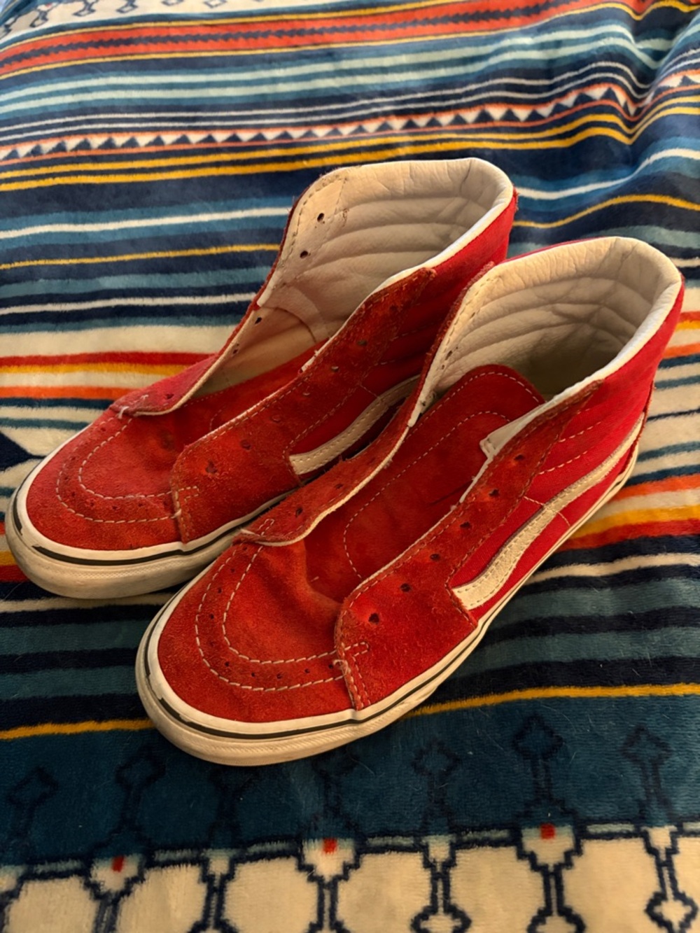 Kids Vans Red High-Top Sneakers with White Side Stripe. *needs kids laces